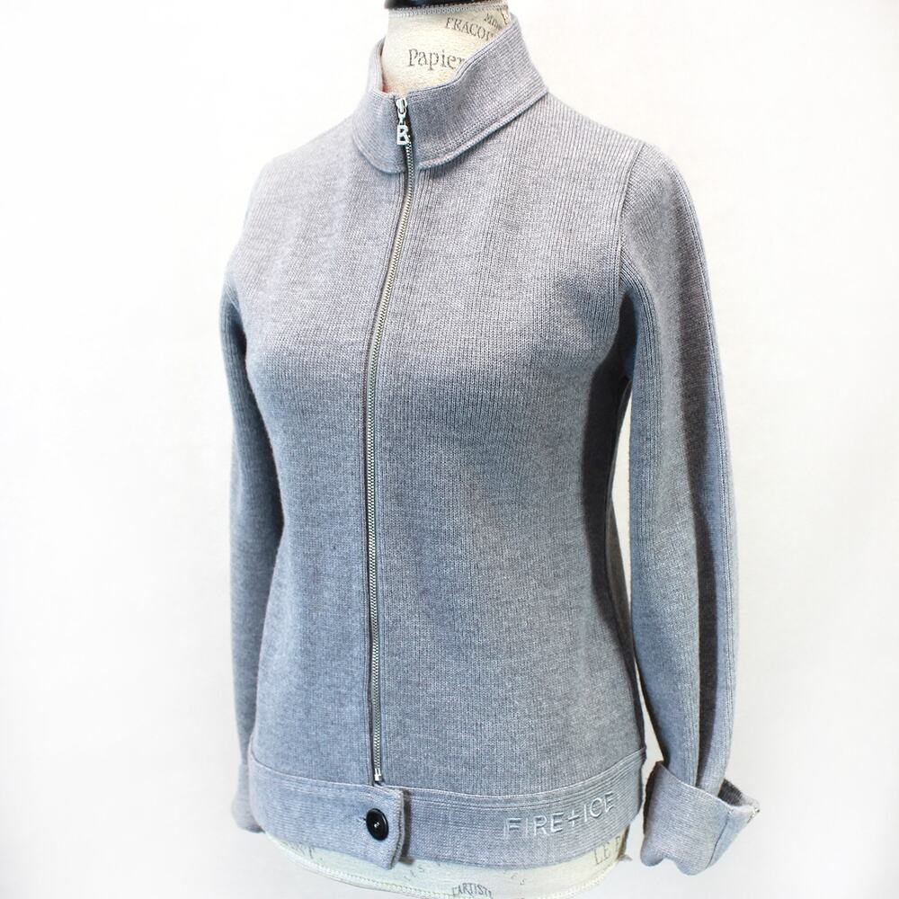 Bogner Fire+Ice Gray Sweater Jacket Zipper Stand Neck Wool Blend Quiet Luxe S